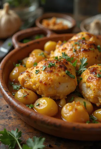 Pollo al Ajillo, španielske cesnakové kura podávané s omáčkou z bieleho vína