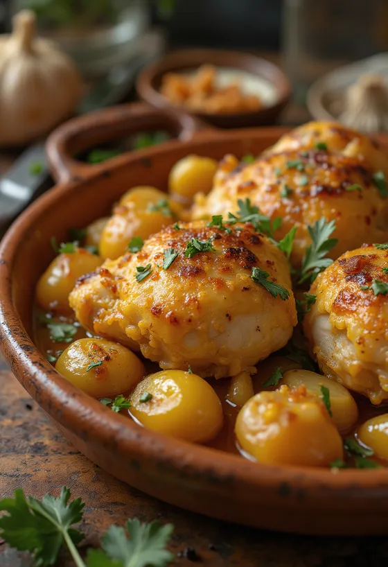 Pollo al Ajillo, španielske cesnakové kura podávané s omáčkou z bieleho vína