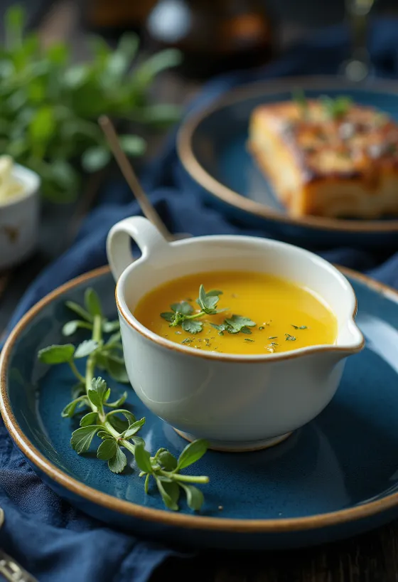 Maslová omáčka s estragónom a medom servírovaná v omáčniku