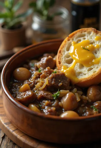 Carbonnade Flamande servírované so zemiakovým pyré