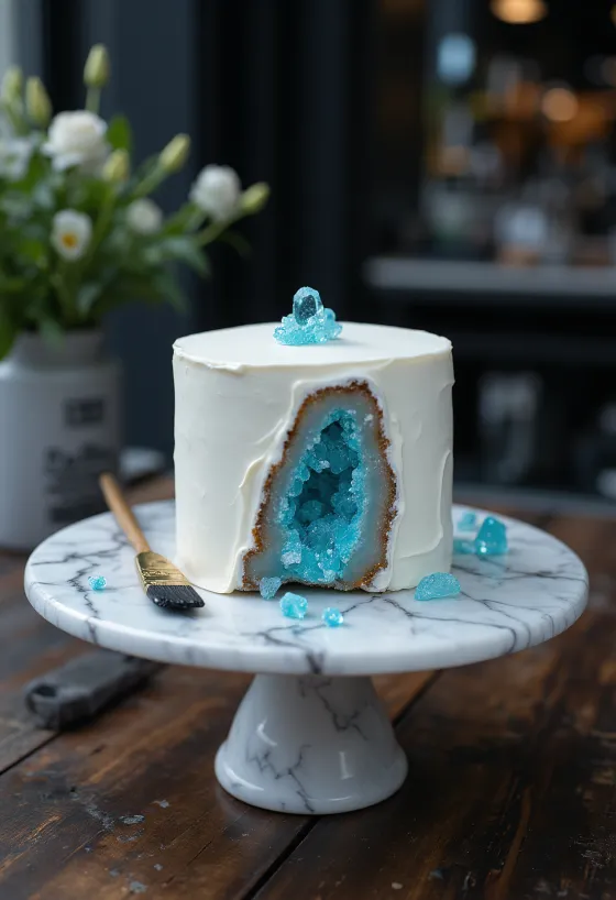 Geode torta s farebnými cukrovými kryštálmi