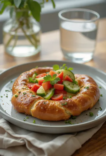 Praclík so zeleninou, s bohatou čerstvou zeleninou navrchu, zvonku chrumkavý a zvnútra mäkký.