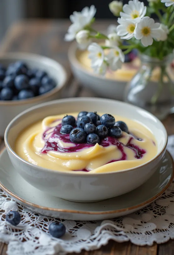 Čučoriedkovo-vanilková omáčka servírovaná v sklenenej miske