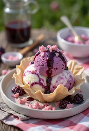 Zmrzlinový kornútok Cornetto s lesným ovocím a ovocnou omáčkou