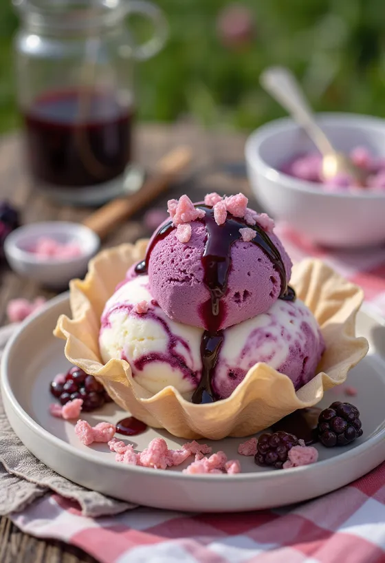Zmrzlinový kornútok Cornetto s lesným ovocím a ovocnou omáčkou