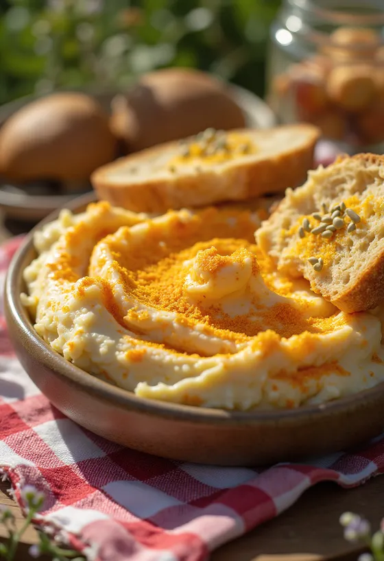 Liptovská nátierka podávaná s čerstvou zeleninou a natretá na hrianke