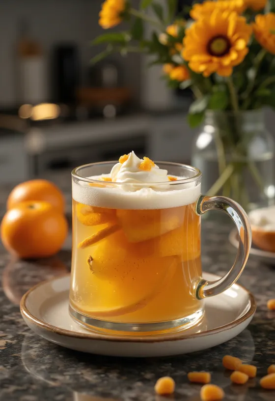 Horúci mätovo-citrusový cider v sklenenom pohári