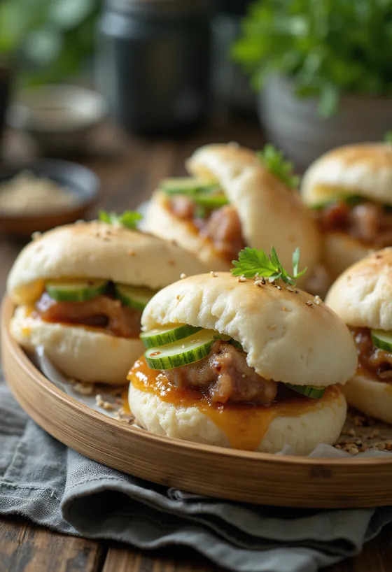 Pork belly buns naservírované