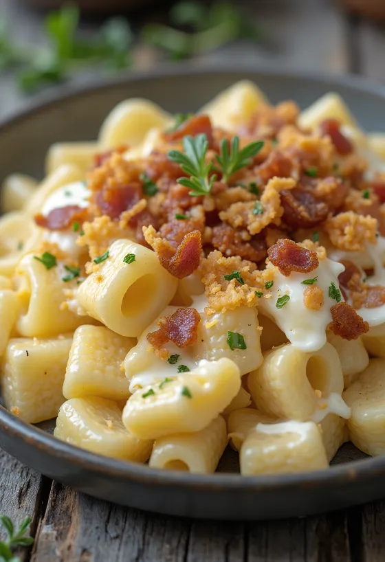 Tvarohové rezance posypané oškvarkami, podávané s čerstvým kôprom