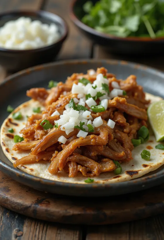 Pork carnitas podávané v teplých tortillách