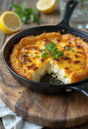 Saganaki s feta syrom, upečené dozlatista, podávané na tanieri s citrónom