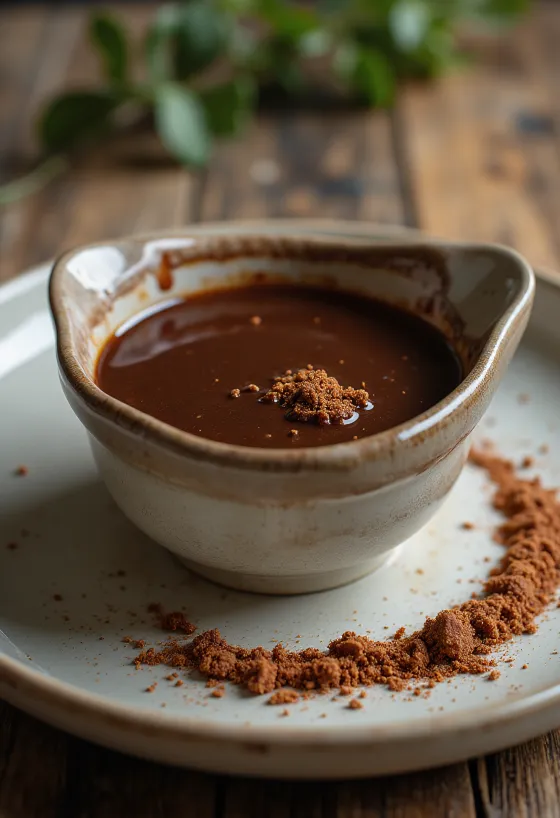 Sladká čokoládovo-chili omáčka v malej miske